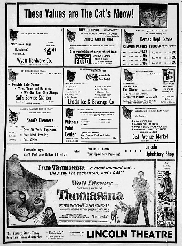 Behind the Scenes of Thomasina - advertisement page using Thomasina to promote local Lincoln California businesses
