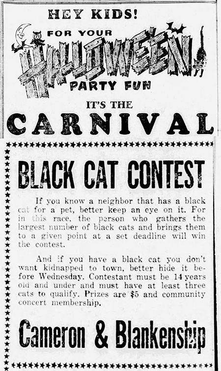 Calling All Black Cats - newspaper ad Halloween Festival black cat contest