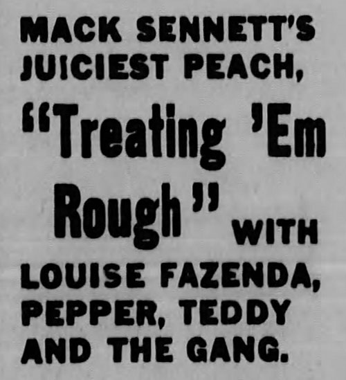 newspaper ad for Treating 'em Rough mentioning Pepper the cat