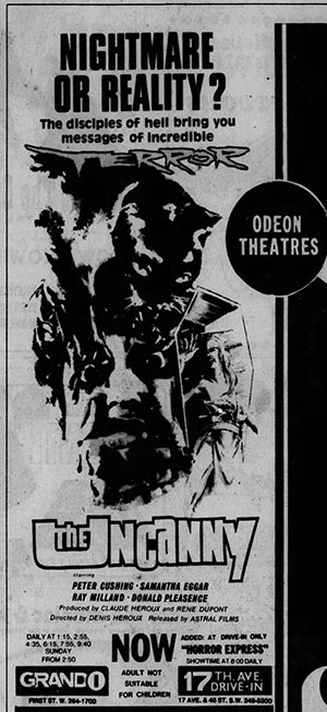 newspaper ad for The Uncanny