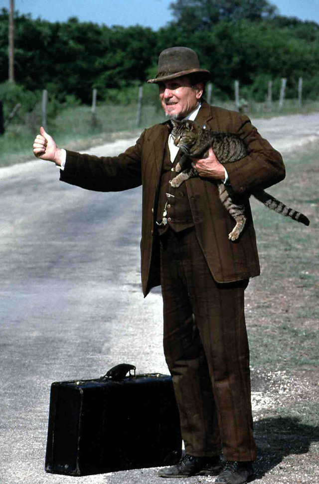 Robert Duvall and cat Matilda hitchhiking in The Stars Fell on Henrietta
