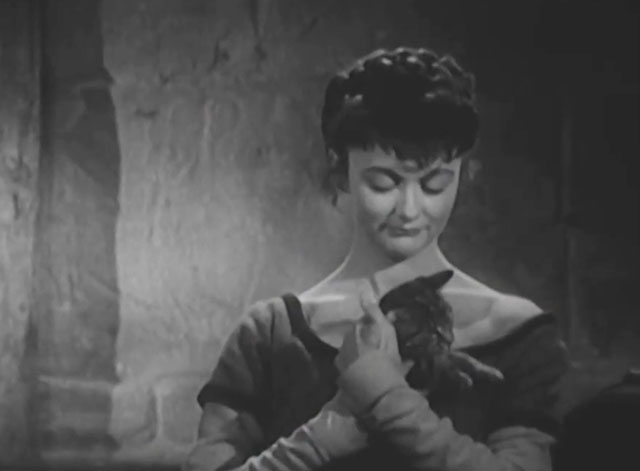 The Adventures of Robin Hood - The Borrowed Baby - tabby kitten being picked up by barmaid Alison Sylvia Kay