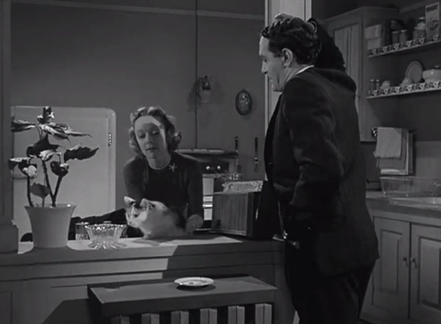 Alfred Hitchcock Presents - The Case of M.J.H. - Maude Barbara Baxley with longhair calico cat on counter and Jimmy Robert Loggia