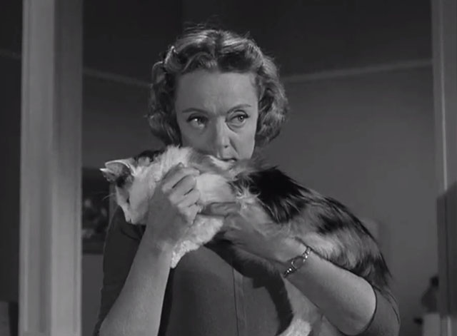 Alfred Hitchcock Presents - The Case of M.J.H. - Maude Barbara Baxley holding longhair calico cat