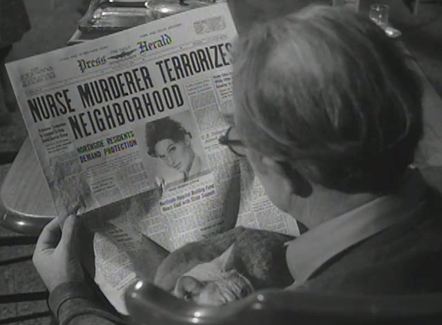 Alfred Hitchcock Hour - An Unlocked Window - ginger tabby cat Gus sitting on lap of Sam E.J. Andre who is reading paper