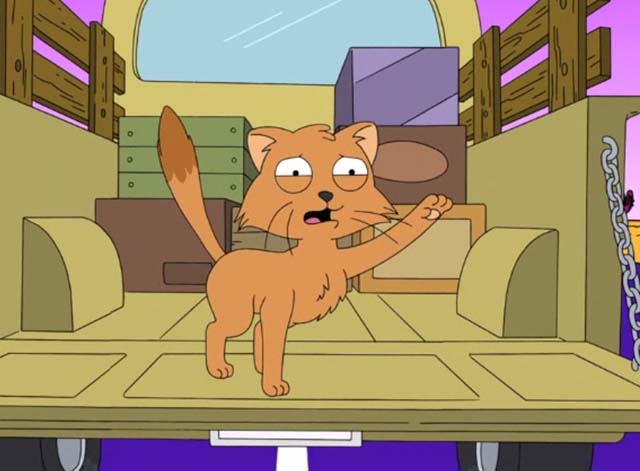 American Dad - Choosy Wives Choose Smith - orange cat Simon on back of truck driving away