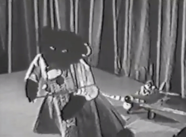 Andy's Gang - fake animatronic long-haired black cat Midnight in gypsy costume playing violin