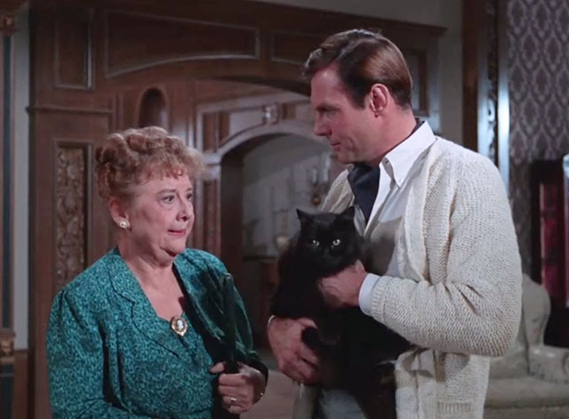 Batman - The Purr-fect Crime - Aunt Harriet Madge Blake with Bruce Wayne Adam West holding black cat