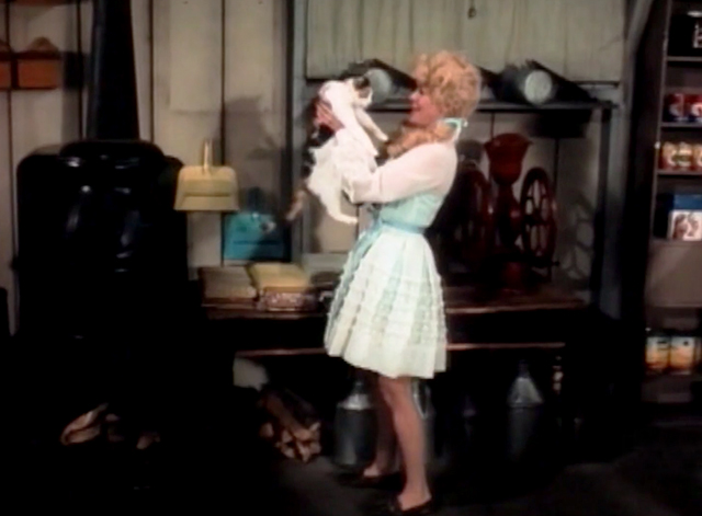 The Beverly Hillbillies - Buzz Bodine, Boy General - Elly May Clampett Donna Douglas picking up calico cat Marmalade in Sam Drucker's store