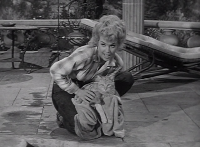 The Beverly Hillbillies - Jethro's Friend - Elly May Donna Douglas with Rusty cat Orangey in towel