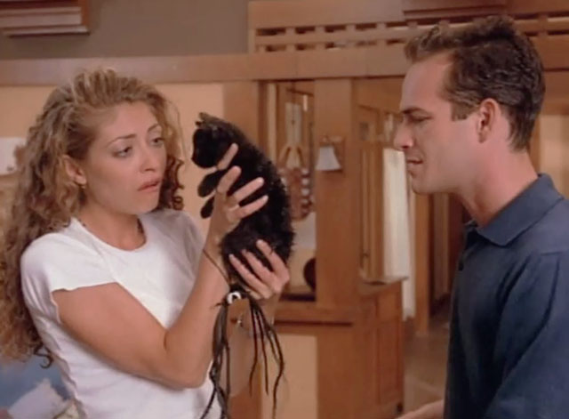 Beverly Hills 90210 - Gypsies, Cramps and Fleas - black kitten Trouble held by Toni Rebecca Gayheart with Dylan Luke Perry
