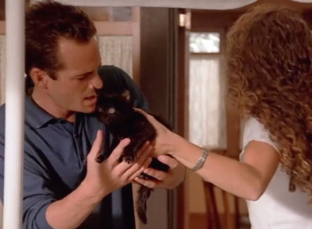 Beverly Hills 90210 - Gypsies, Cramps and Fleas - black kitten Trouble being handed by Toni Rebecca Gayheart to Dylan Luke Perry