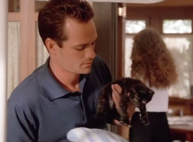 Beverly Hills 90210 - Gypsies, Cramps and Fleas - black kitten Trouble held by Dylan Luke Perry