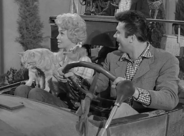 The Beverly Hillbillies - The Big Bank Battle - Elly May Donna Douglas holding ginger tabby cat Rusty Orangey in truck with Jethro Max Baer Jr.