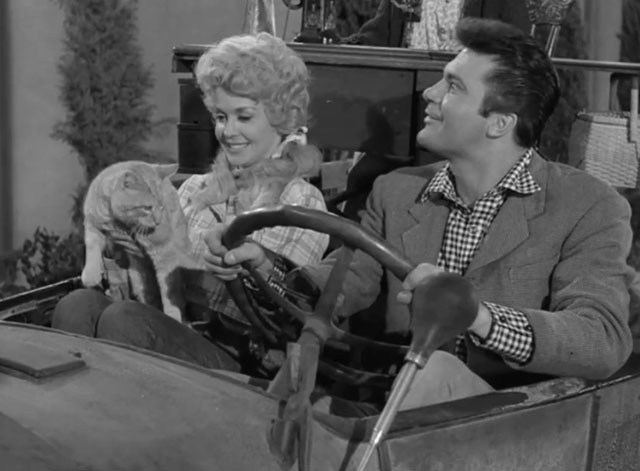 The Beverly Hillbillies - The Big Bank Battle - Elly May Donna Douglas holding ginger tabby cat Rusty Orangey in truck with Jethro Max Baer Jr.