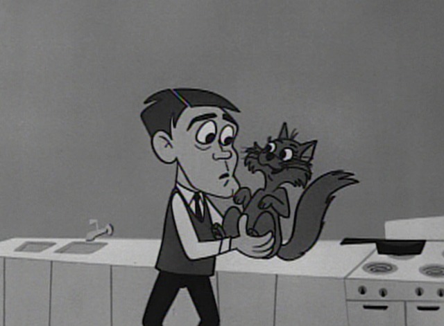 Bewitched - theme song cartoon cat jumps into Darrin's arms