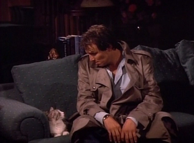 Bob - Mad Dog Returns - Harlan Stone John Cygan looking at cat Otto on couch