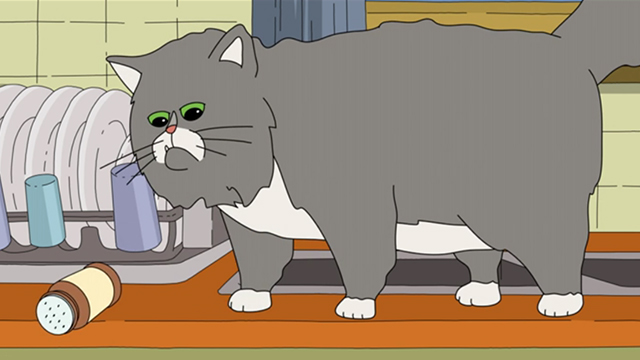Bob's Burgers - There's No Business Like Mr. Business Business - grey and white cat with spice bottle