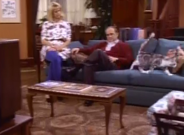 Bob - Unforgiven - cat Otto running away from Bob Newhart on couch with Kaye Carlene Watkins