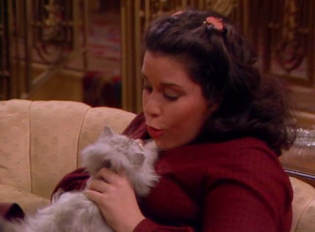 Bosom Buddies - Only the Lonely - Amy Wendie Jo Sperber with long-haired silver kitten clinging to her