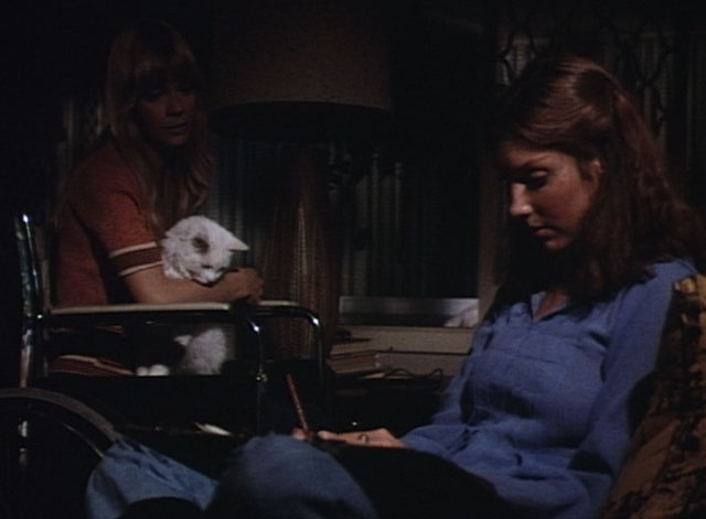 Bronk - Terror - Ellen Dina Ousley holding white longhair cat Yankee on lap with Kim Brooke Palance