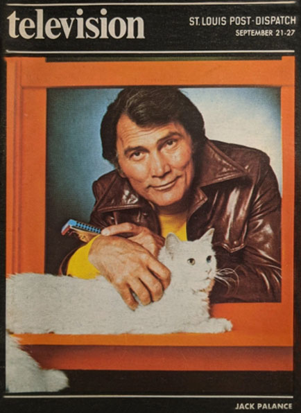 Bronk - Alex Bronkov Jack Palance with white longhair cat Yankee on cover of television guide