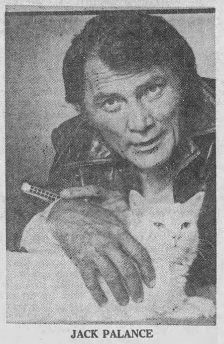 Bronk - newspaper photo of Alex Bronkov Jack Palance in window with harmonica and white longhair cat Yankee