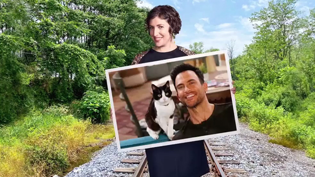 Call Me Kat - Plus One - Kat Mayim Bialik holding photo of Max Cheyenne Jackson with tuxedo cat
