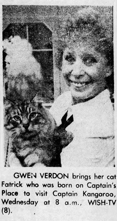Captain Kangaroo - Good Morning, Captain - article about Gwen Verdon and her tabby cat Fatrick appearing on program