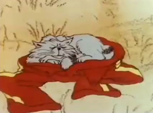 Carlton Your Doorman - cartoon cat Ringo sleeping on pants