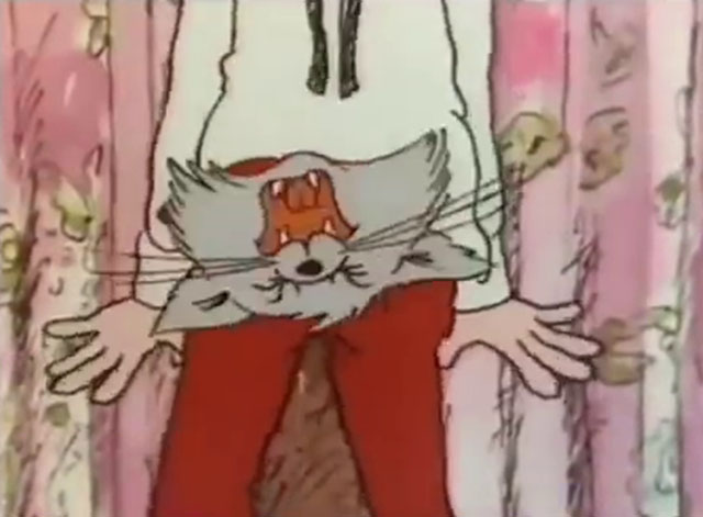 Carlton Your Doorman - yowling cartoon cat Ringo sticking head out of pants