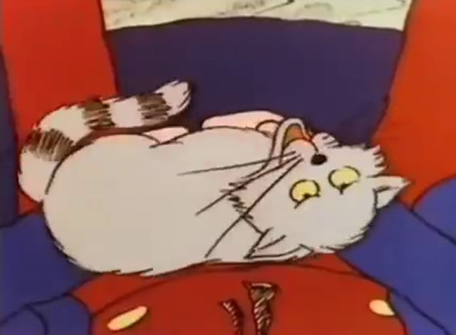 Carlton Your Doorman - cartoon cat Ringo sitting on Carlton's lap