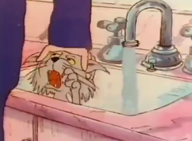 Carlton Your Doorman - cartoon cat Ringo trying to climb out of sink
