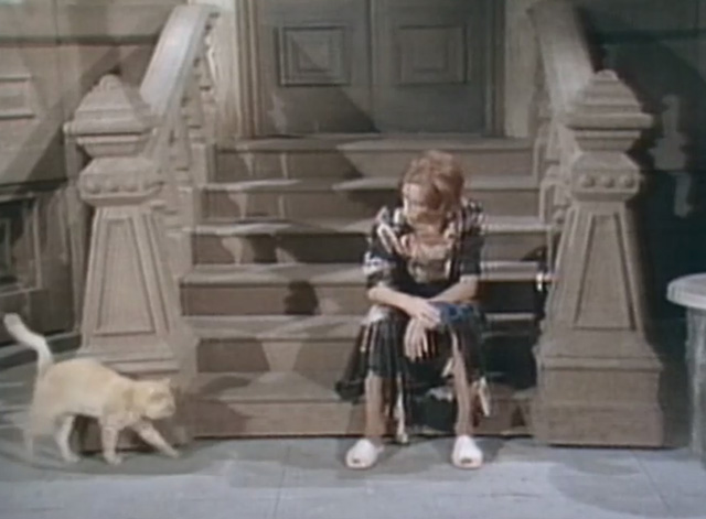 The Carol Burnett Show - Season 8, Episode 4 - drunk Jane Carol Burnett on stoop with orange tabby cat approaching