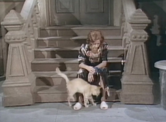 The Carol Burnett Show - Season 8, Episode 4 - drunk Jane Carol Burnett on stoop with orange tabby cat rubbing against legs