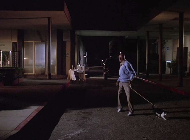 Charlie's Angels - Angels in Vegas - Jip Scatman Crothers walking in dark alley behind casino with tuxedo cat on lead