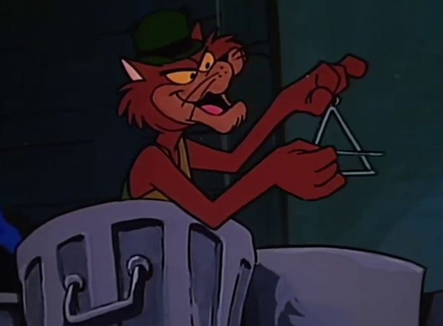 A Christmas Story - cartoon brown cat Sleezer ringing triangle