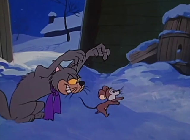 A Christmas Story - cartoon gray short cat reaching after mouse Gumdrop