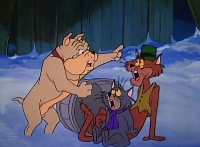 A Christmas Story - cartoon bulldog ordering gray Short cat and brown Sleezer to look for Santa