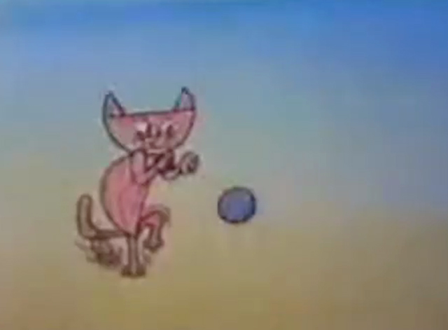 Sesame Street - Circles Become Mouse and Cat - pink cat made of divided circle playing with blue ball