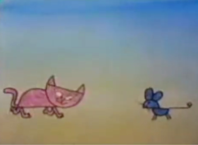 Sesame Street - Circles Become Mouse and Cat - pink cat approaching blue mouse made of divided circles
