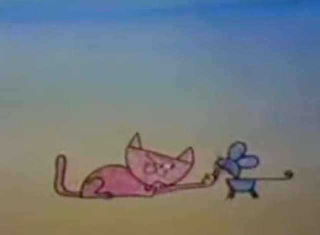 Sesame Street - Circles Become Mouse and Cat - pink cat tickling chin of blue mouse made of divided circles
