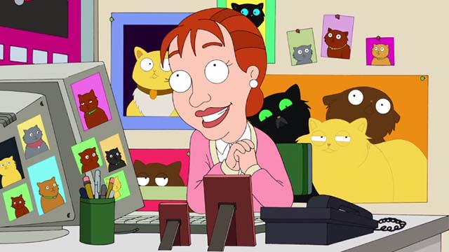 The Cleveland Show - Buried Pleasure - Jane at desk surrounded by cat pictures