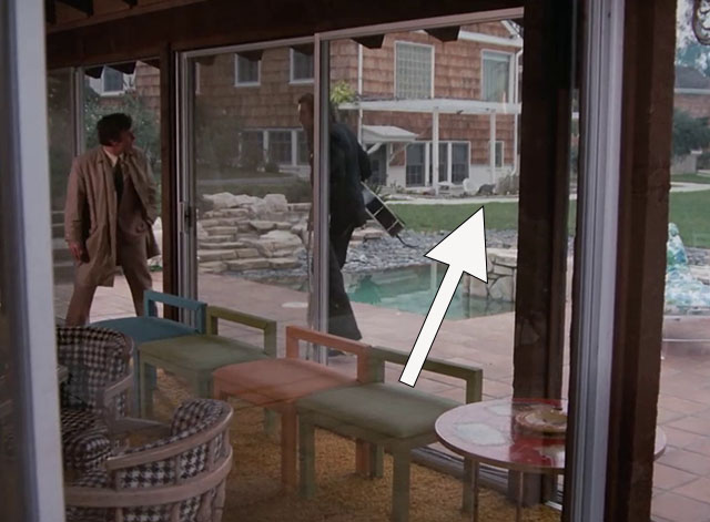 Columbo - Swan Song - black cat in background behind Tommy Johnny Cash and Peter Falk
