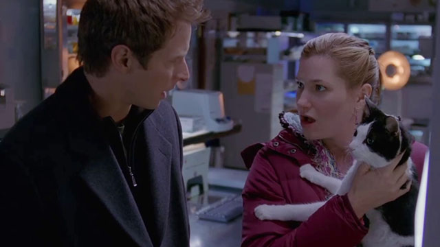 Crossing Jordan - Blue Moon - Seeley David Monahan with Lily Kathryn Hahn holding tuxedo cat