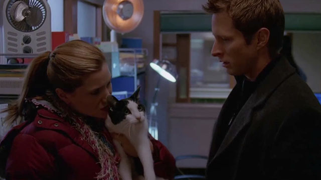 Crossing Jordan - Blue Moon - Seeley David Monahan with Lily Kathryn Hahn holding tuxedo cat