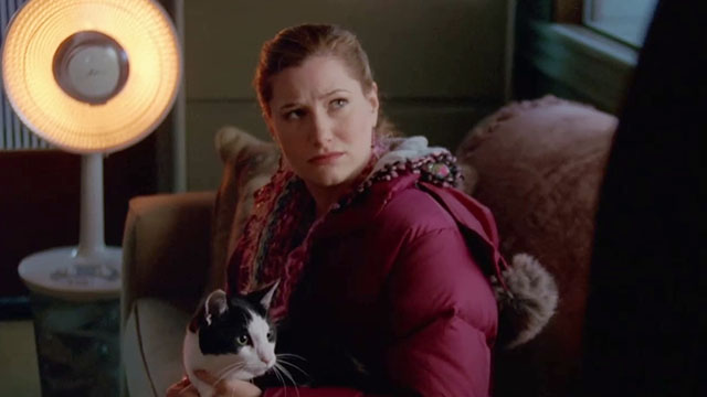 Crossing Jordan - Blue Moon - Seeley David Monahan with Lily Kathryn Hahn holding tuxedo cat