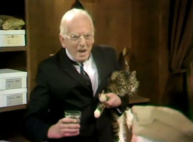 Dad's Army - Boots, Boots, Boots - shop keeper Mr. Sedgewick Erik Chitty holding longhair tabby cat