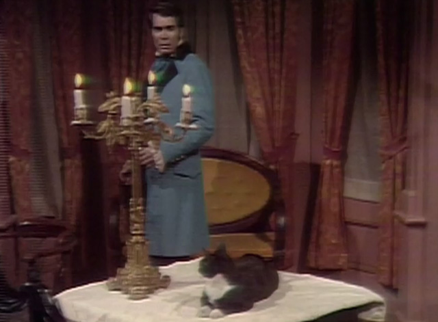 Dark Shadows - Jeremiah Anthony George looking at tuxedo cat on table