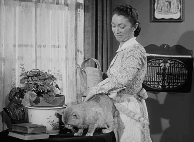 Death Valley Days - Faro Bill's Layout - ginger cat Samantha Orangey being nudged off table by Harriet Fran Allen